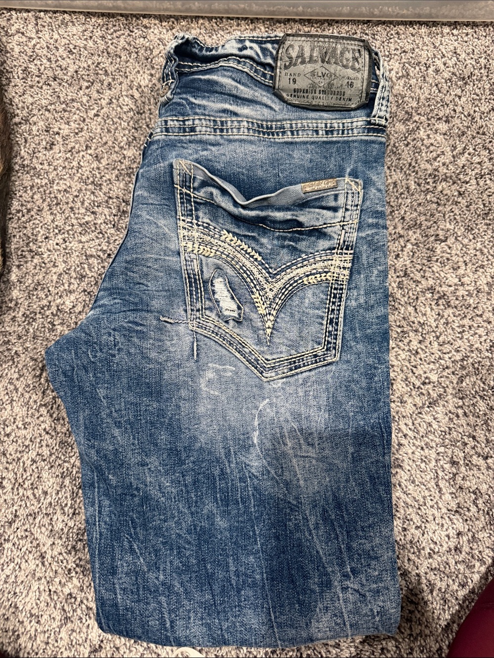 Salvage Men's Blue Distressed Relaxed Jeans
